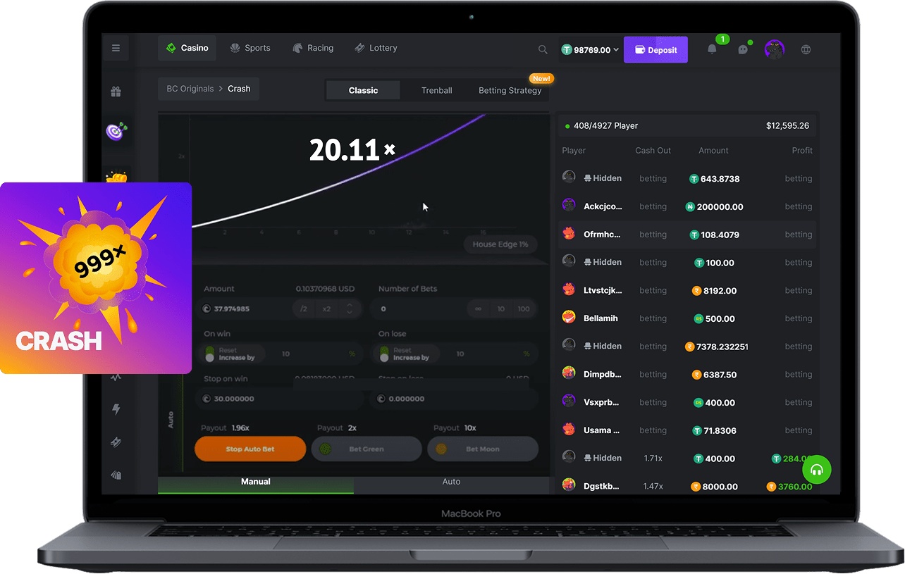 Jogo Crash — gráfico de multiplicador com opção de cashout
